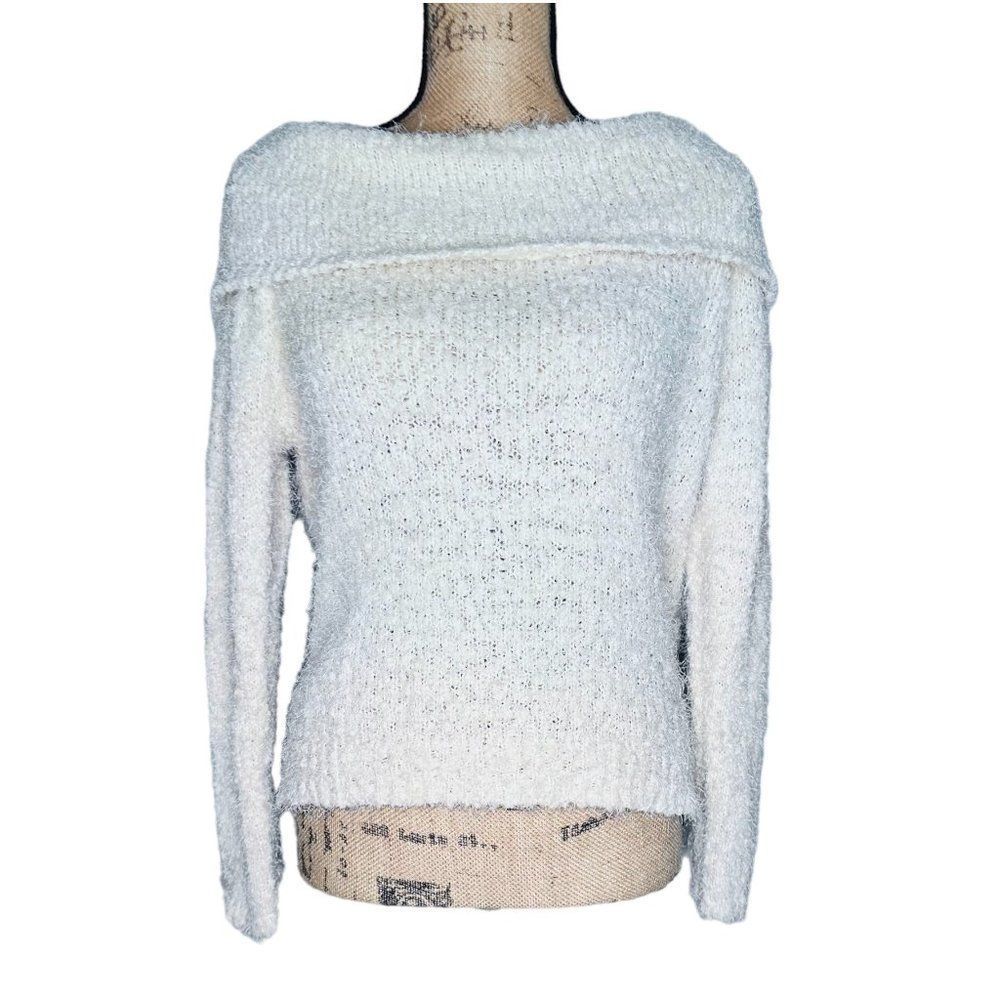 Freshman Juniors' Off-The-Shoulder Fuzzy Sweater Beige Size Large NWT